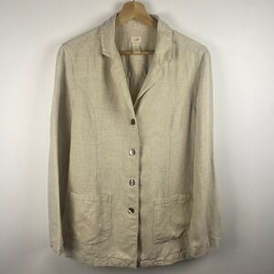 J. Jill Linen Blazer Women S Oatmeal Tie Back Button Front Coastal Grandma boho